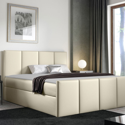 Hotelová manželská postel 160x200 MORALA - béžová ekokůže + topper ZDARMA