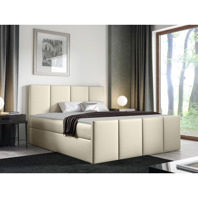 Hotelová manželská postel 160x200 MORALA - béžová ekokůže + topper ZDARMA