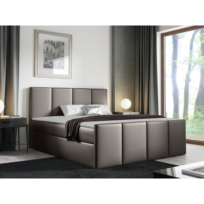 Hotelová manželská postel 160x200 MORALA - šedá ekokůže 1 + topper ZDARMA