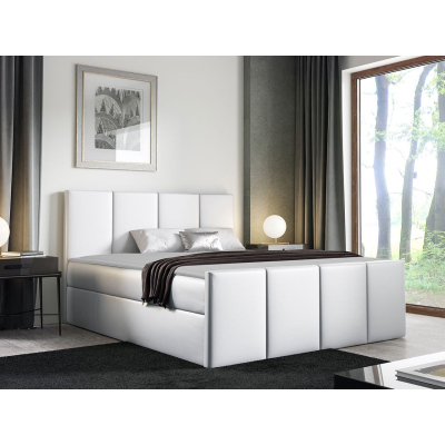 Hotelová manželská postel 160x200 MORALA - bílá ekokůže + topper ZDARMA