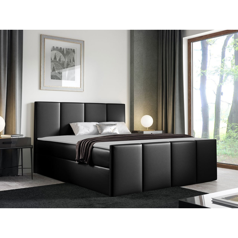 Hotelová manželská postel 140x200 MORALA - černá ekokůže + topper ZDARMA