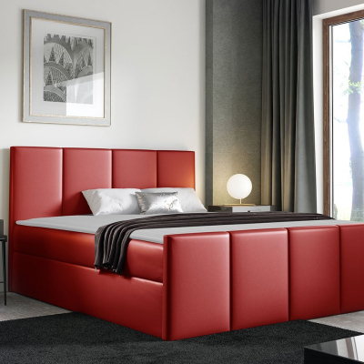 Hotelová manželská postel 140x200 MORALA - červená ekokůže + topper ZDARMA