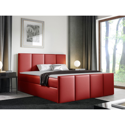Hotelová manželská postel 140x200 MORALA - červená ekokůže + topper ZDARMA