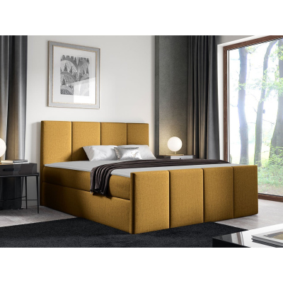 Hotelová manželská postel 140x200 MORALA - hořčicová + topper ZDARMA