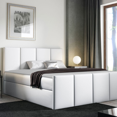 Hotelová jednolůžková postel 120x200 MORALA - bílá ekokůže + topper ZDARMA