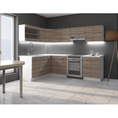 Rohová kuchyně 418/418 cm LIAN 2 - dub lanýž / bílá + dřez ZDARMA