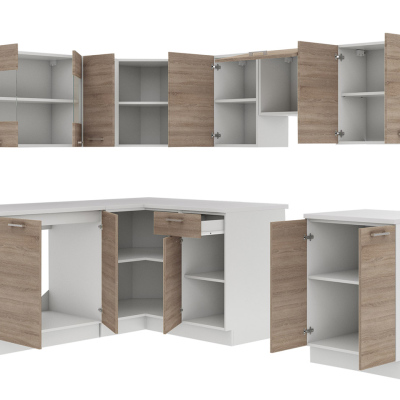 Rohová kuchyně 418/418 cm LIAN 2 - dub lanýž / bílá + LED osvětlení ZDARMA