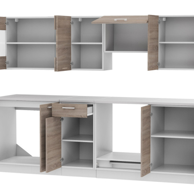 Kuchyně 240/240 cm LIAN 1 - dub lanýž / bílá + LED, dřez a příborník ZDARMA