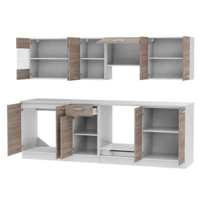 Kuchyně 240/240 cm LIAN 1 - dub lanýž / bílá + LED, dřez a příborník ZDARMA