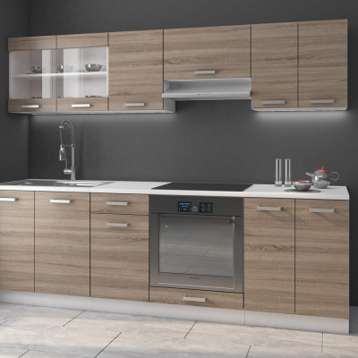 Kuchyně 240/240 cm LIAN 1 - dub lanýž / bílá + LED, dřez a příborník ZDARMA