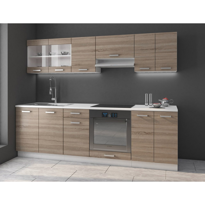 Kuchyně 240/240 cm LIAN 1 - dub lanýž / bílá + LED, dřez a příborník ZDARMA