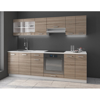 Kuchyně 240/240 cm LIAN 1 - dub lanýž / bílá + LED, dřez a příborník ZDARMA