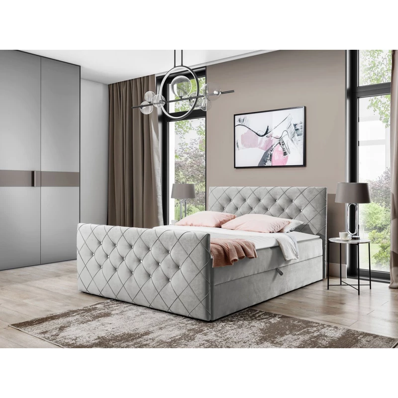 Americká manželská postel 160x200 NATAL - světlá šedá + topper ZDARMA