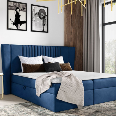 Hotelová manželská postel 200x200 SOLA - tmavá modrá + topper ZDARMA