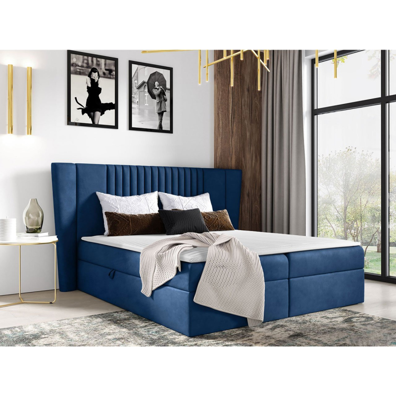 Hotelová manželská postel 180x200 SOLA - tmavá modrá + topper ZDARMA