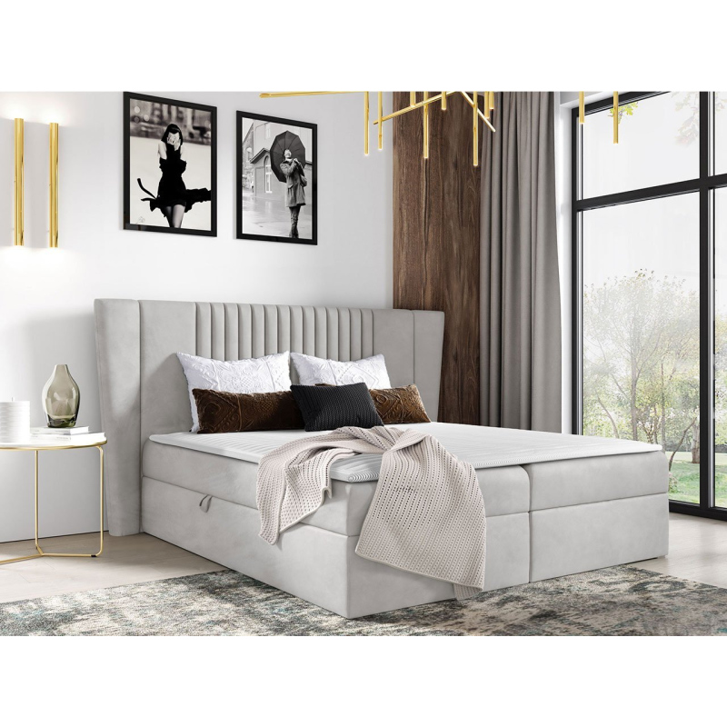 Hotelová manželská postel 180x200 SOLA - světlá šedá + topper ZDARMA