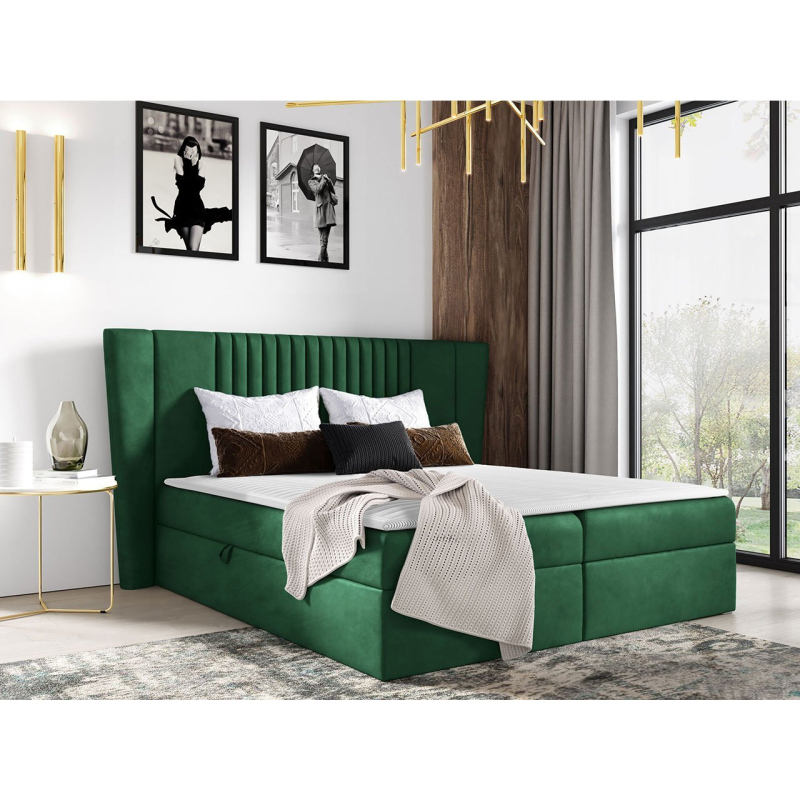 Hotelová manželská postel 180x200 SOLA - zelená + topper ZDARMA