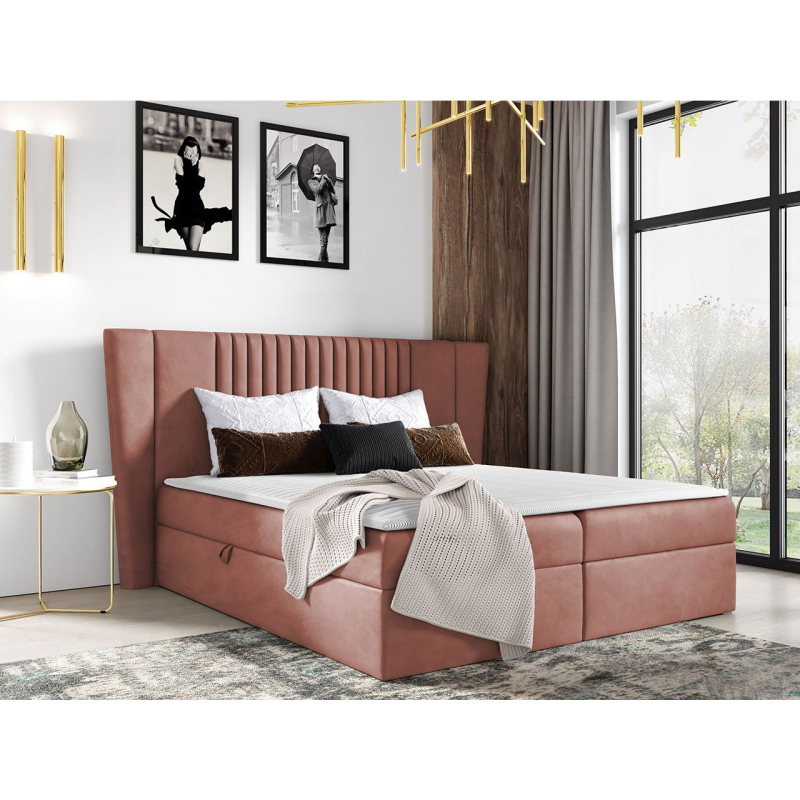 Hotelová manželská postel 140x200 SOLA - růžová + topper ZDARMA