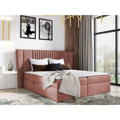 Hotelová manželská postel 140x200 SOLA - růžová + topper ZDARMA