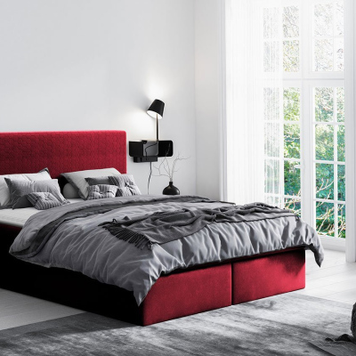 Hotelová manželská postel 200x200 ROSENDO - červená + topper ZDARMA