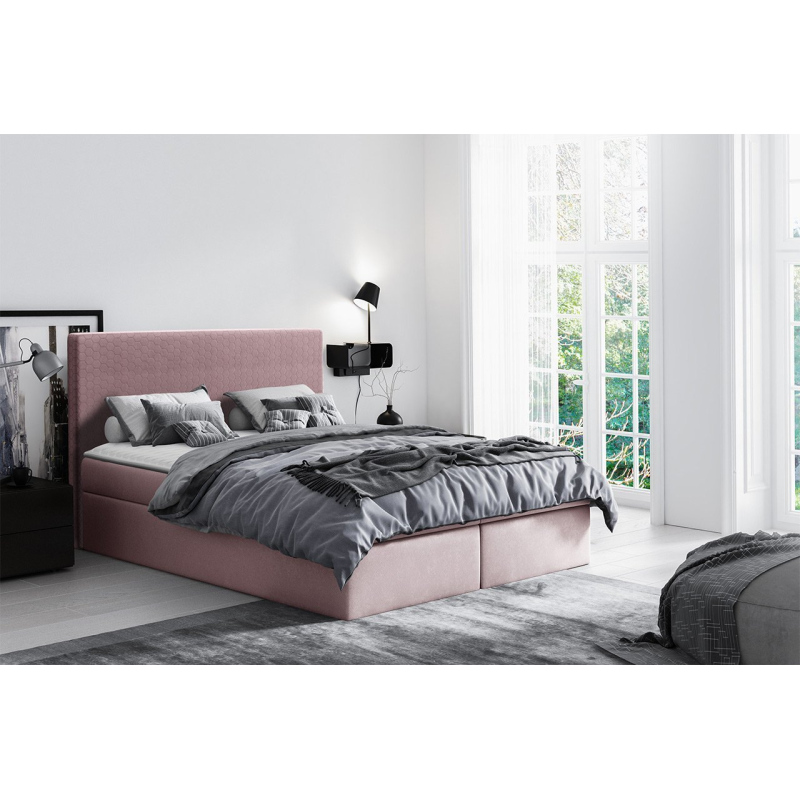 Hotelová manželská postel 200x200 ROSENDO - růžová + topper ZDARMA