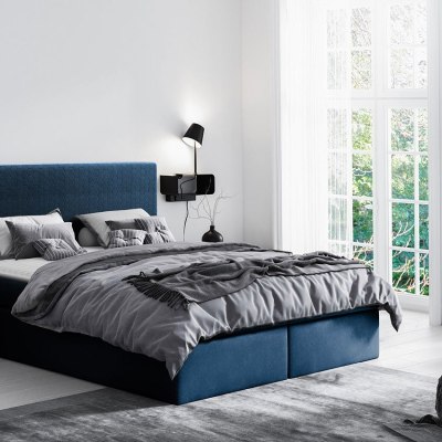 Hotelová manželská postel 180x200 ROSENDO - modrá + topper ZDARMA