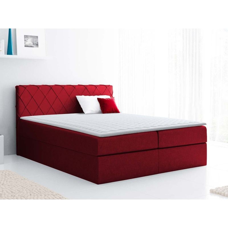 Boxspringová manželská postel 200x200 PABLA - červená + topper ZDARMA