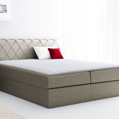 Boxspringová manželská postel 200x200 PABLA - světlá hnědá + topper ZDARMA