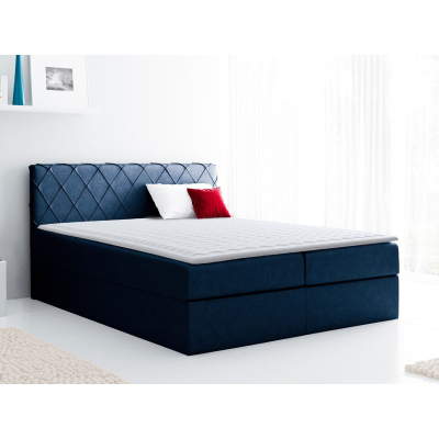 Boxspringová manželská postel 200x200 PABLA - modrá + topper ZDARMA