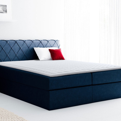 Boxspringová manželská postel 180x200 PABLA - modrá + topper ZDARMA