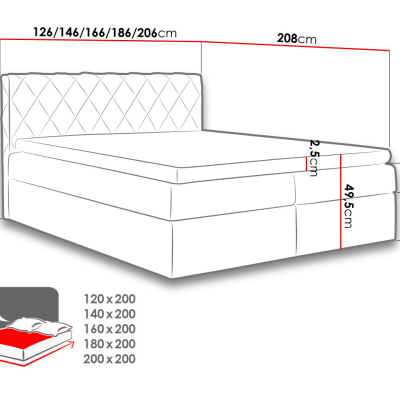 Boxspringová manželská postel 160x200 PABLA - červená + topper ZDARMA