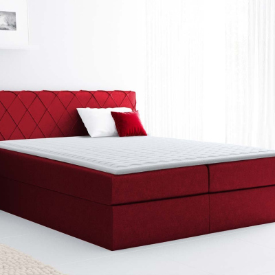 Boxspringová manželská postel 140x200 PABLA - červená + topper ZDARMA