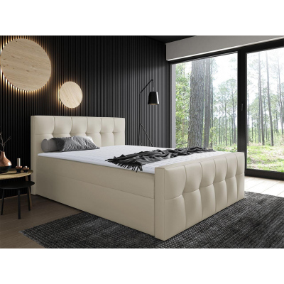 Hotelová manželská postel 200x200 ORLIN - béžová ekokůže + topper ZDARMA