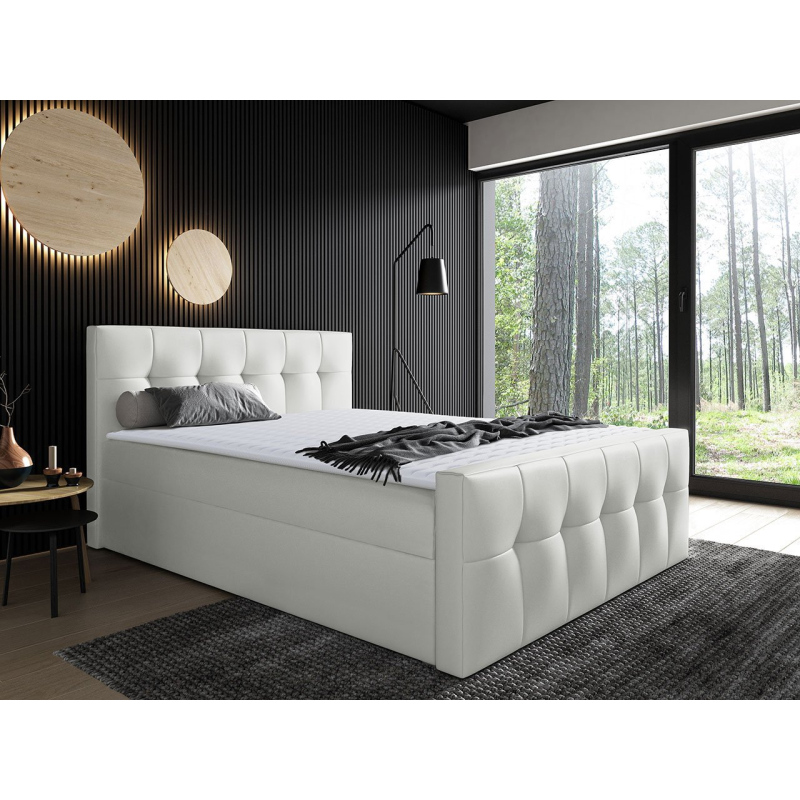 Hotelová manželská postel 200x200 ORLIN - bílá ekokůže + topper ZDARMA