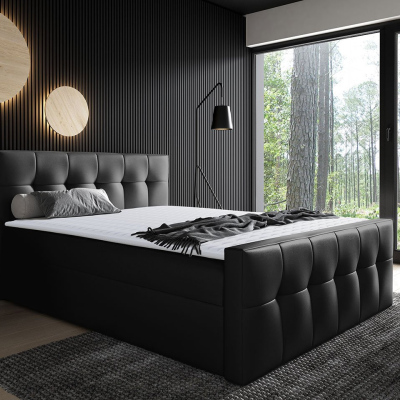 Hotelová manželská postel 200x200 ORLIN - černá ekokůže + topper ZDARMA