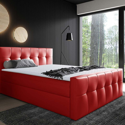 Hotelová manželská postel 200x200 ORLIN - červená ekokůže + topper ZDARMA