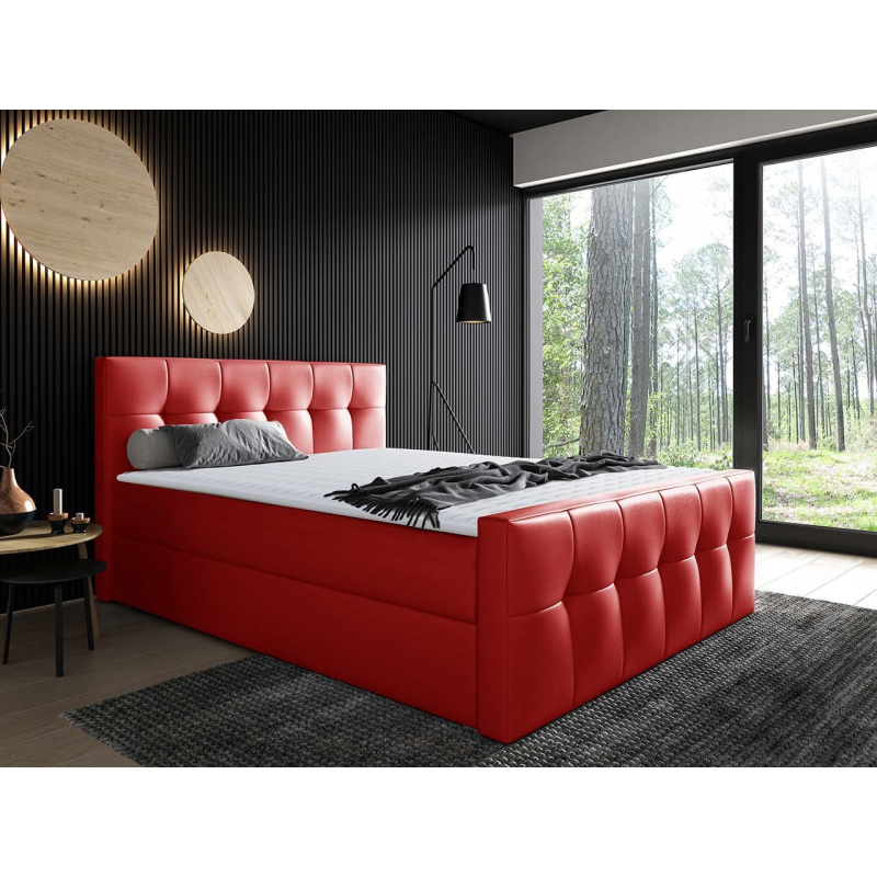 Hotelová manželská postel 200x200 ORLIN - červená ekokůže + topper ZDARMA