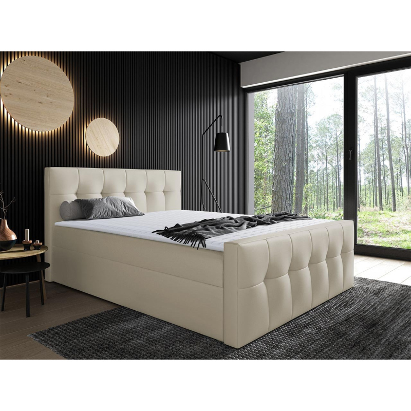 Hotelová manželská postel 180x200 ORLIN - béžová ekokůže + topper ZDARMA