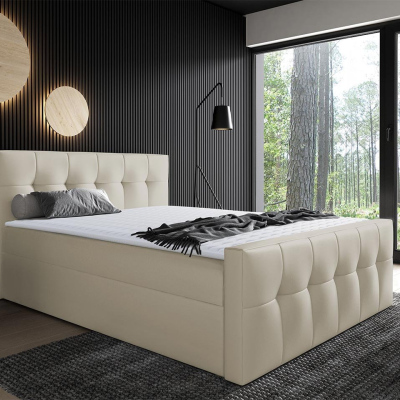 Hotelová manželská postel 160x200 ORLIN - béžová ekokůže + topper ZDARMA