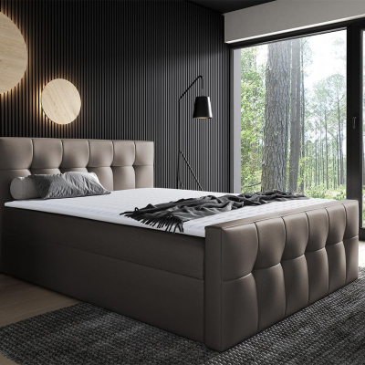 Hotelová manželská postel 160x200 ORLIN - hnědá ekokůže + topper ZDARMA