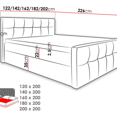 Hotelová manželská postel 200x200 ORLIN - černá ekokůže + topper ZDARMA