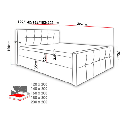 Hotelová manželská postel 180x200 ORLIN - červená ekokůže + topper ZDARMA
