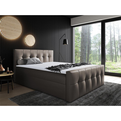 Hotelová manželská postel 140x200 ORLIN - hnědá ekokůže + topper ZDARMA