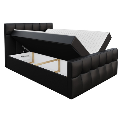 Hotelová manželská postel 140x200 ORLIN - černá ekokůže + topper ZDARMA