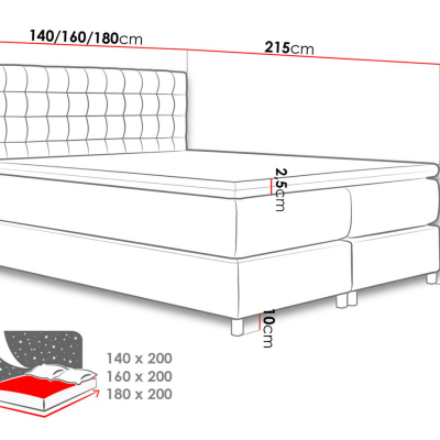 Manželská čalouněná postel 160x200 SADIE - světlá šedá + topper ZDARMA