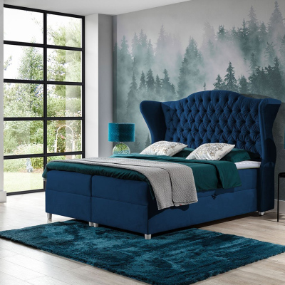 Kontinentální manželská postel 180x200 NEIVA - modrá + topper ZDARMA