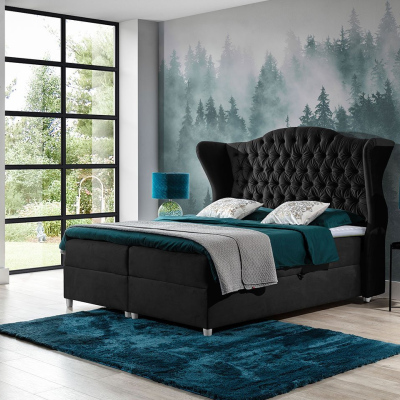 Kontinentální manželská postel 180x200 NEIVA - černá + topper ZDARMA