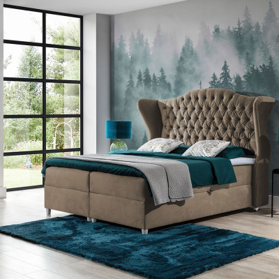 Kontinentální manželská postel 160x200 NEIVA - hnědá + topper ZDARMA