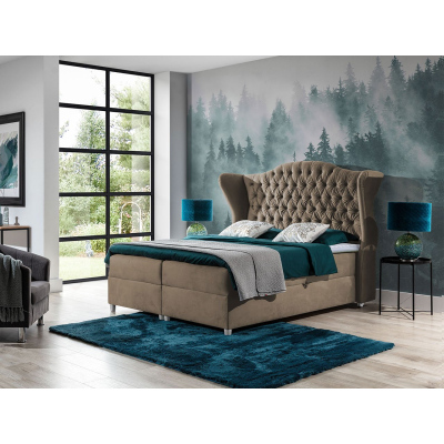 Kontinentální manželská postel 160x200 NEIVA - hnědá + topper ZDARMA