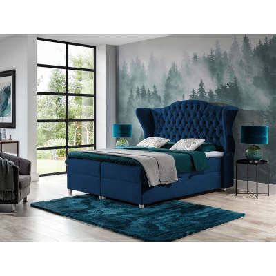 Kontinentální manželská postel 140x200 NEIVA - modrá + topper ZDARMA
